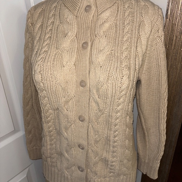 Women’s LL Bean Heavy Cotton Cable Cardigan Sweater Size Large - Picture 2 of 5